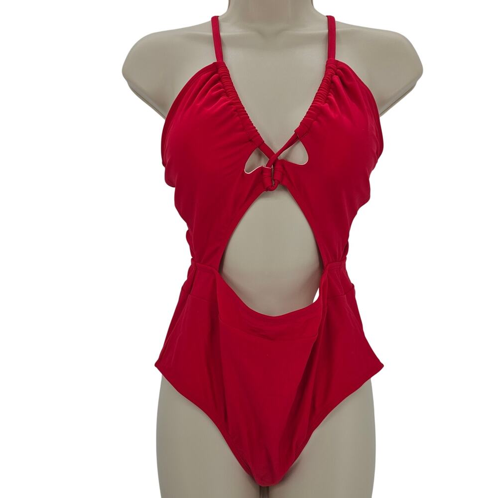Cupshe Womans size S Plunge Neck Cutout CrissCross One Piece Swimsuit Red NEW